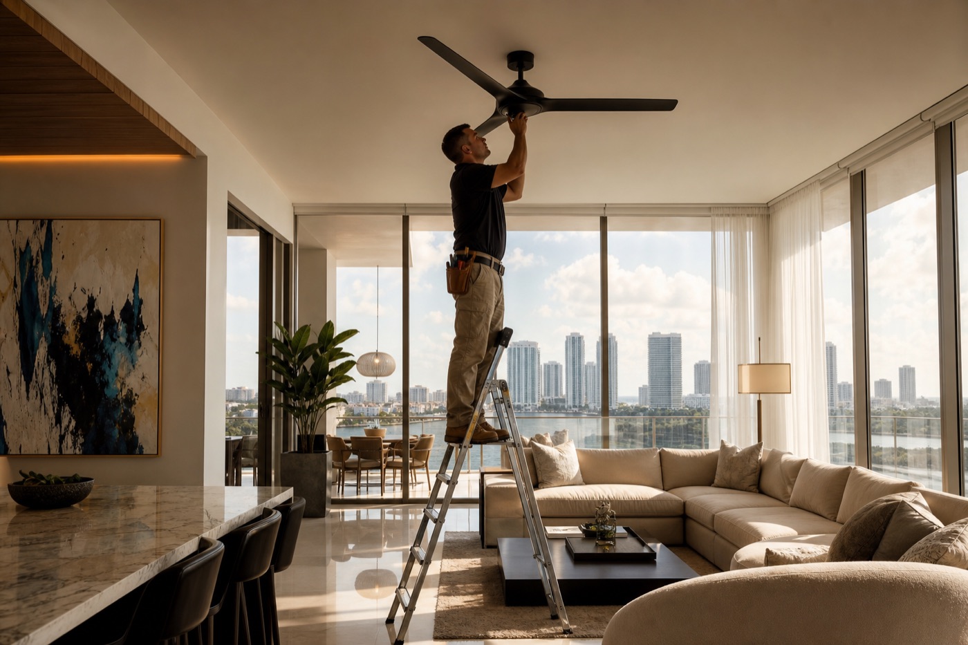 Ceiling fan installation in a Miami home