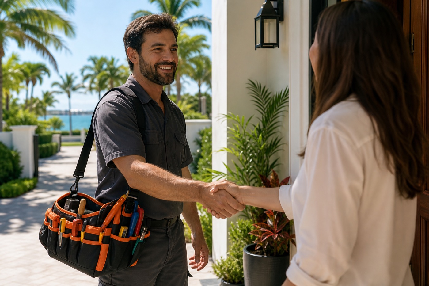 Homeowner meeting a handyman at the door