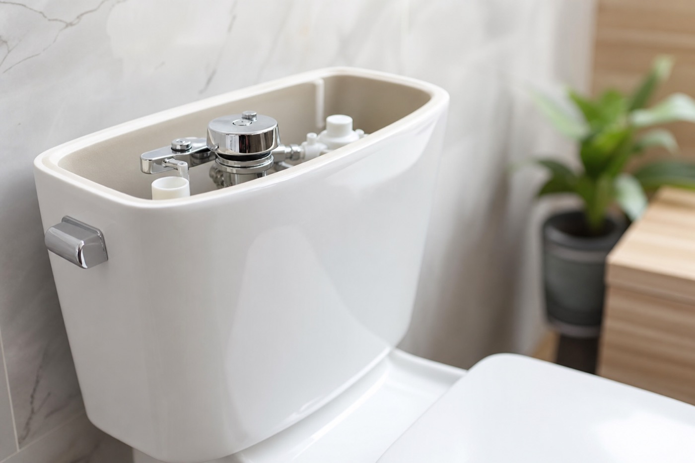 Toilet tank repair close-up