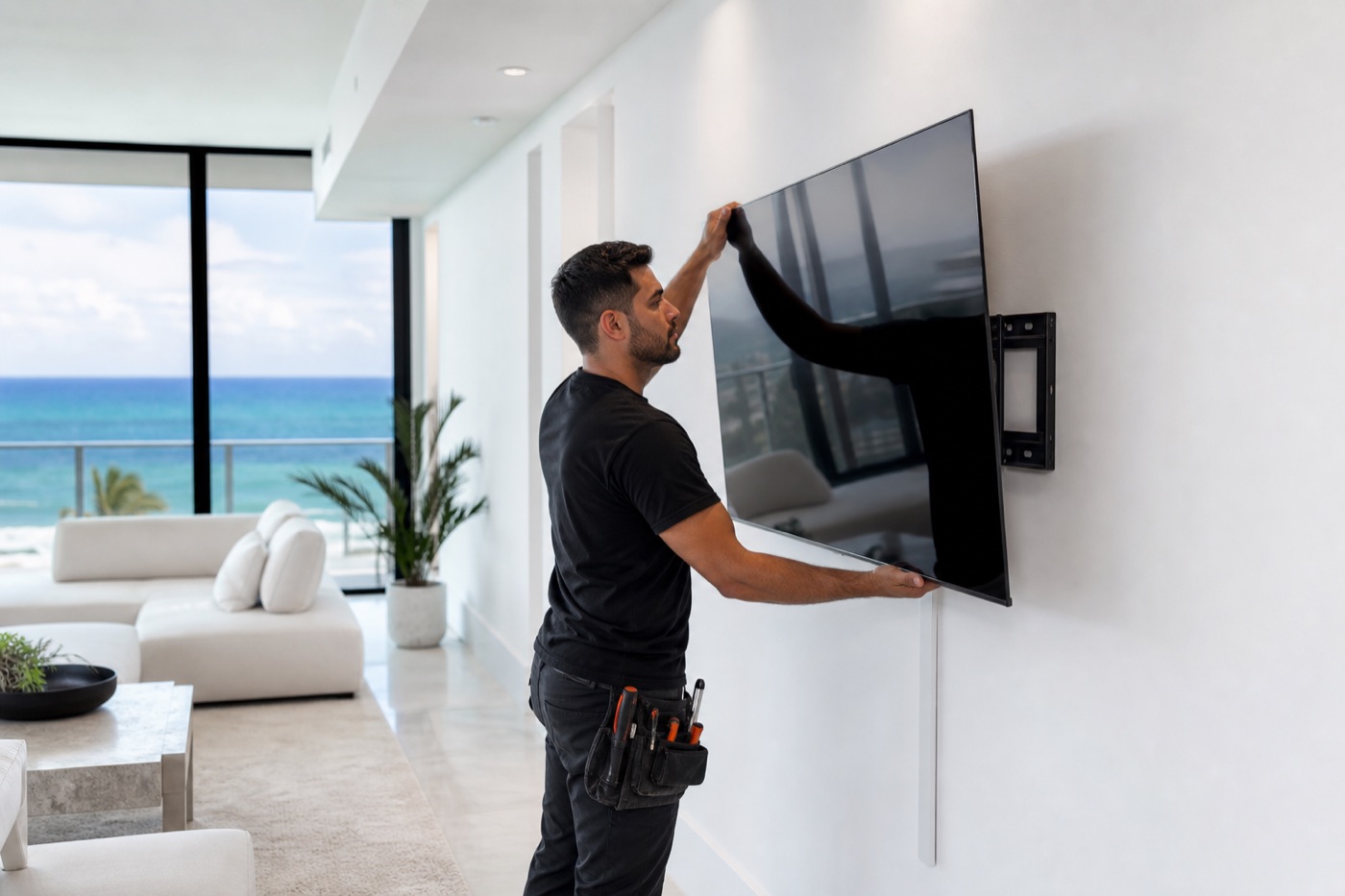 TV mounting in a bright Miami condo
