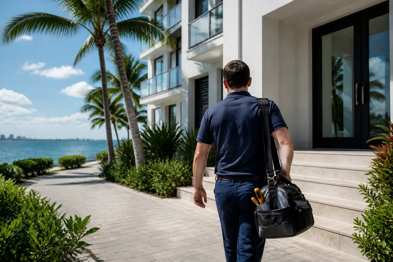 Handyman arriving for a Key Biscayne Miami home service visit