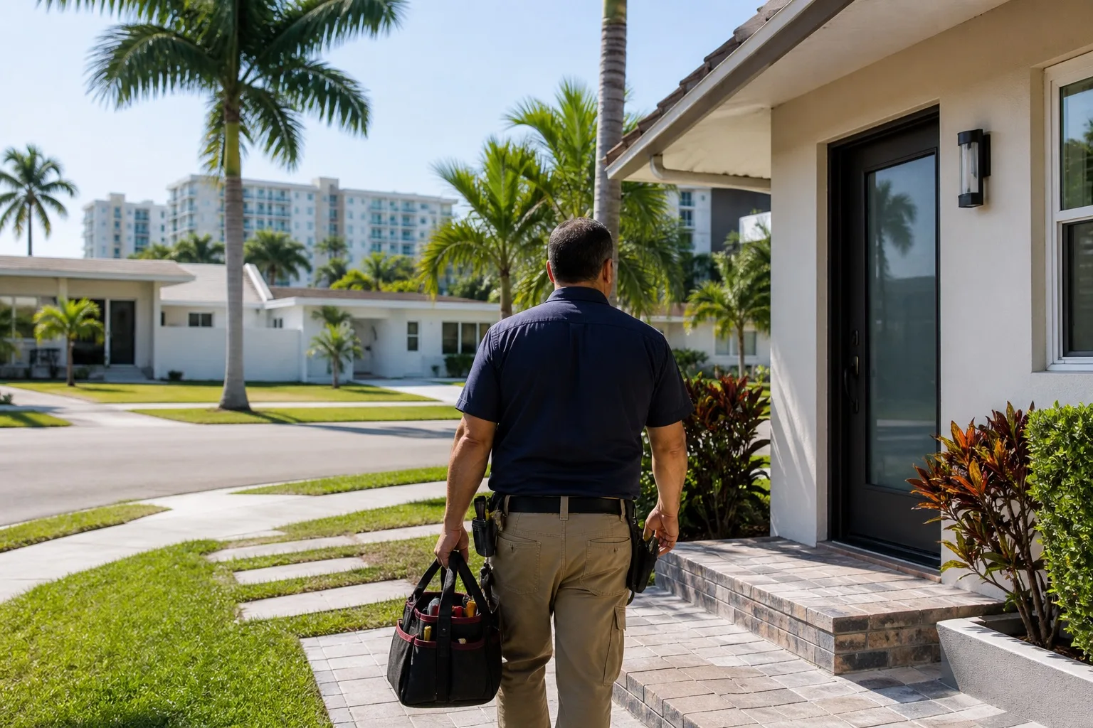 Handyman arriving at a North Miami Beach home for a service visit