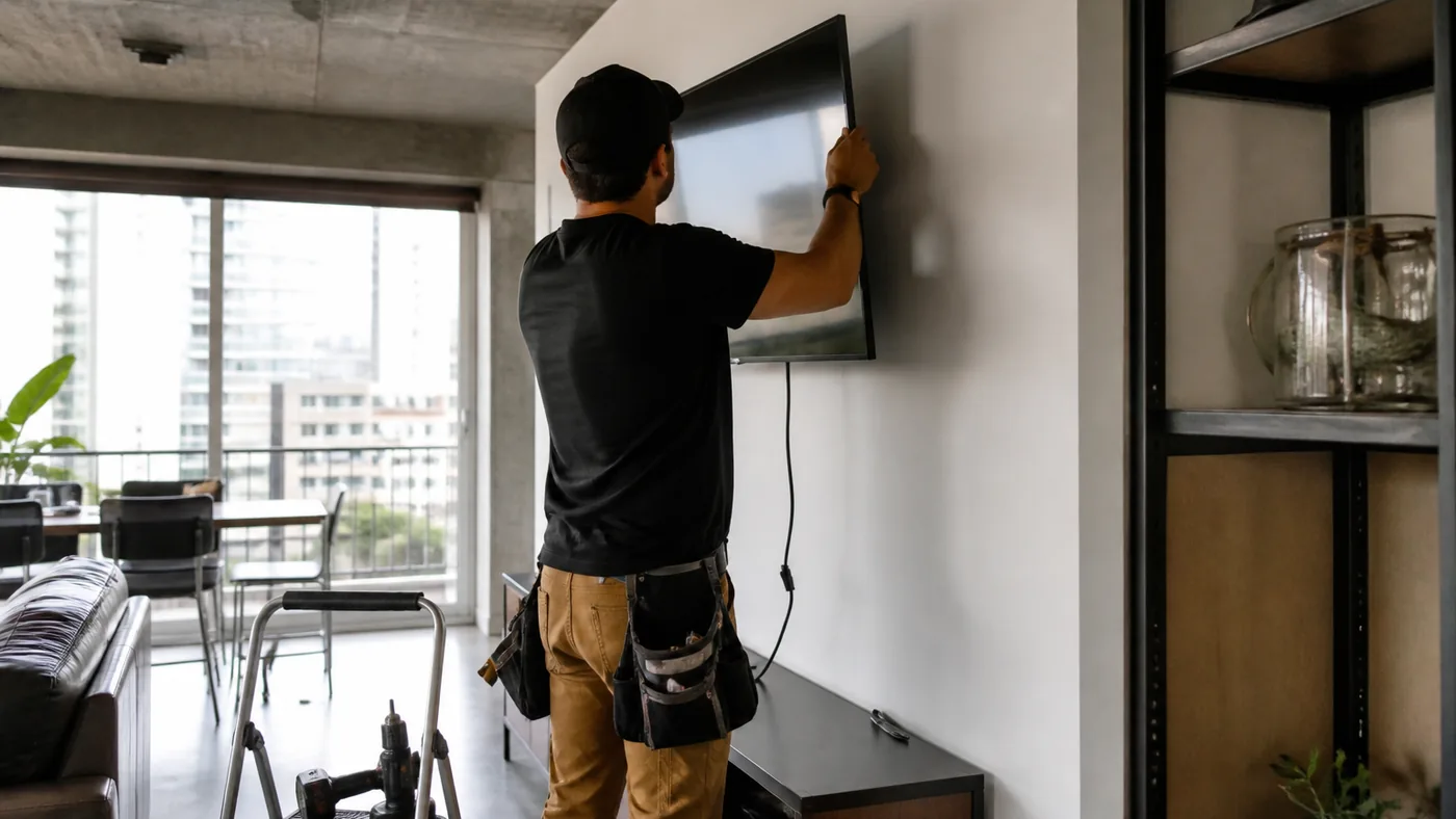 Handyman mounting work in a Wynwood Miami loft condo