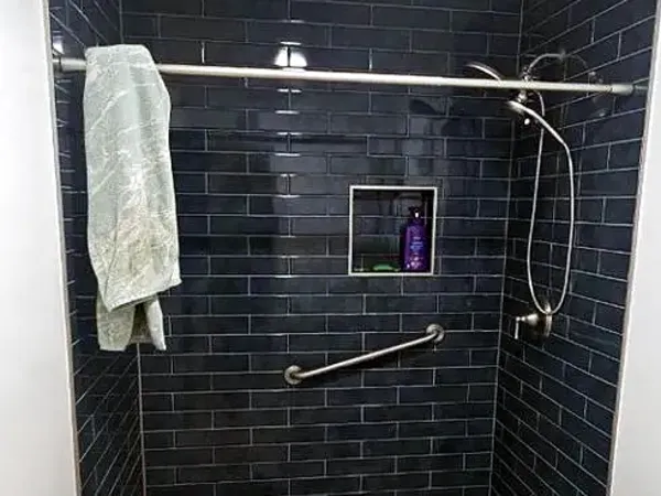 Before: shower with a curtain rod