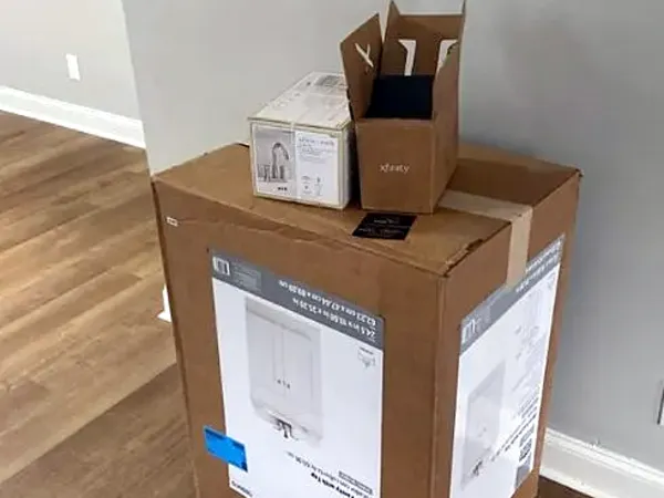 Before: new vanity still in its box