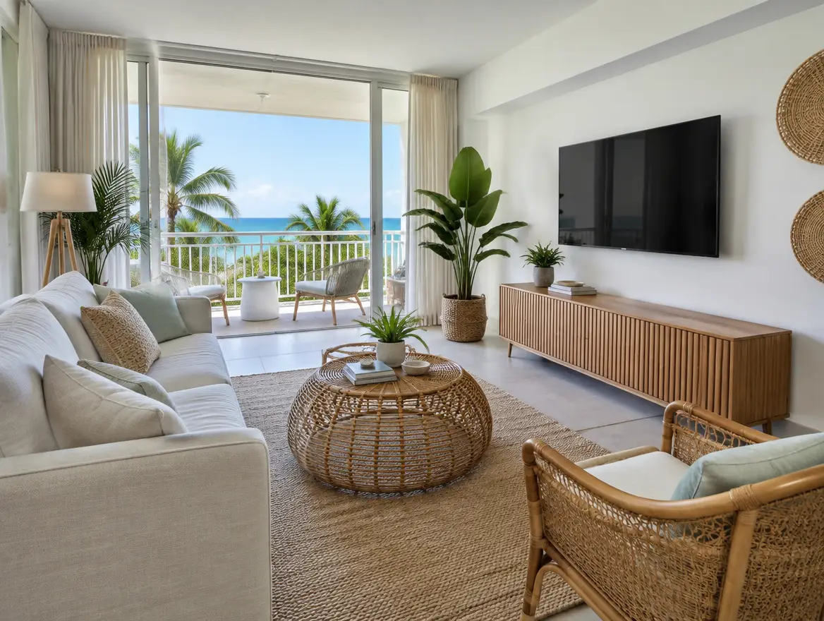 Illustration: guest-ready short-term rental living room